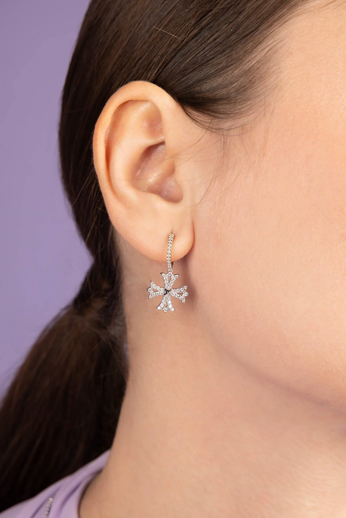 Cross Asymmetric Hoop Earrings - Image 2