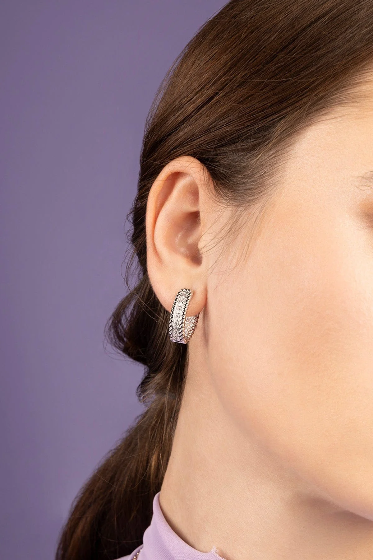 Torsade Pavé Hoop Earrings - Image 2